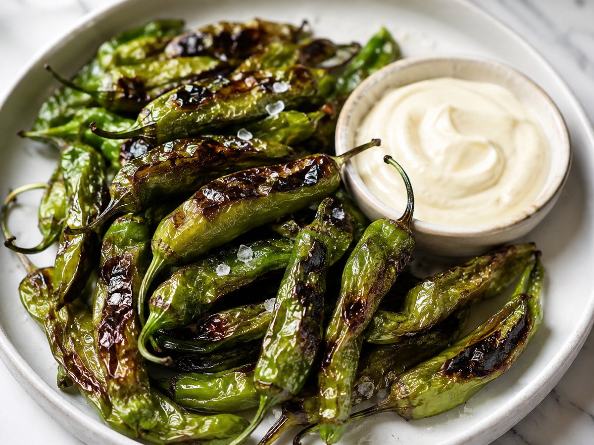 Blistered Shishito Peppers with Garlic Aioli