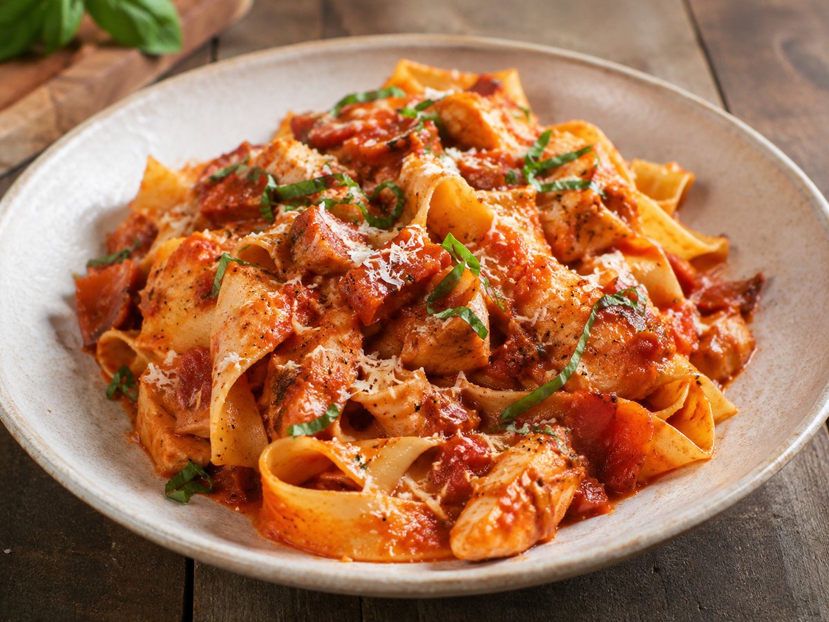 Chicken Pappardelle in Bacon & San Marzano Sauce