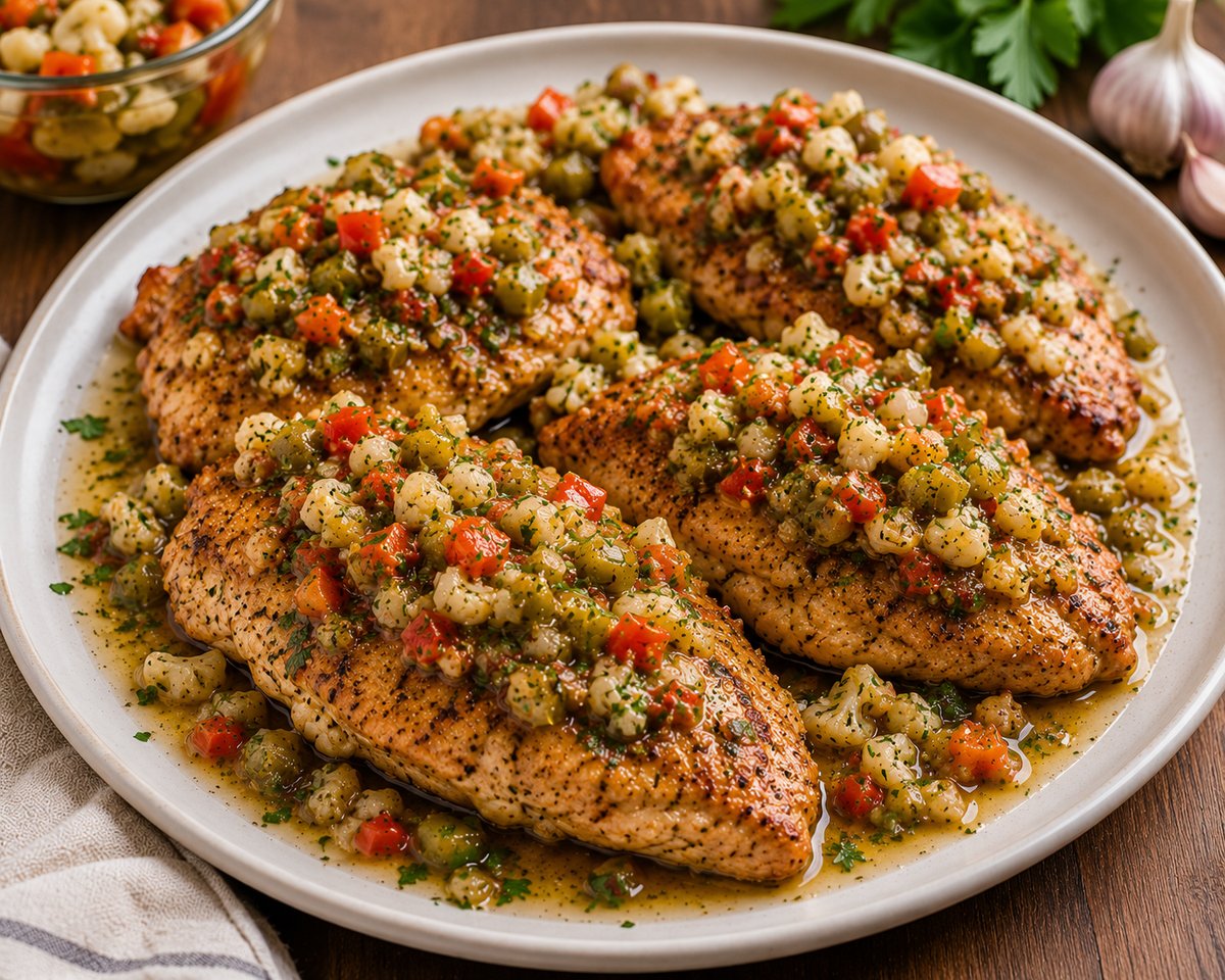 Garlic Chicken with Giardiniera Sauce