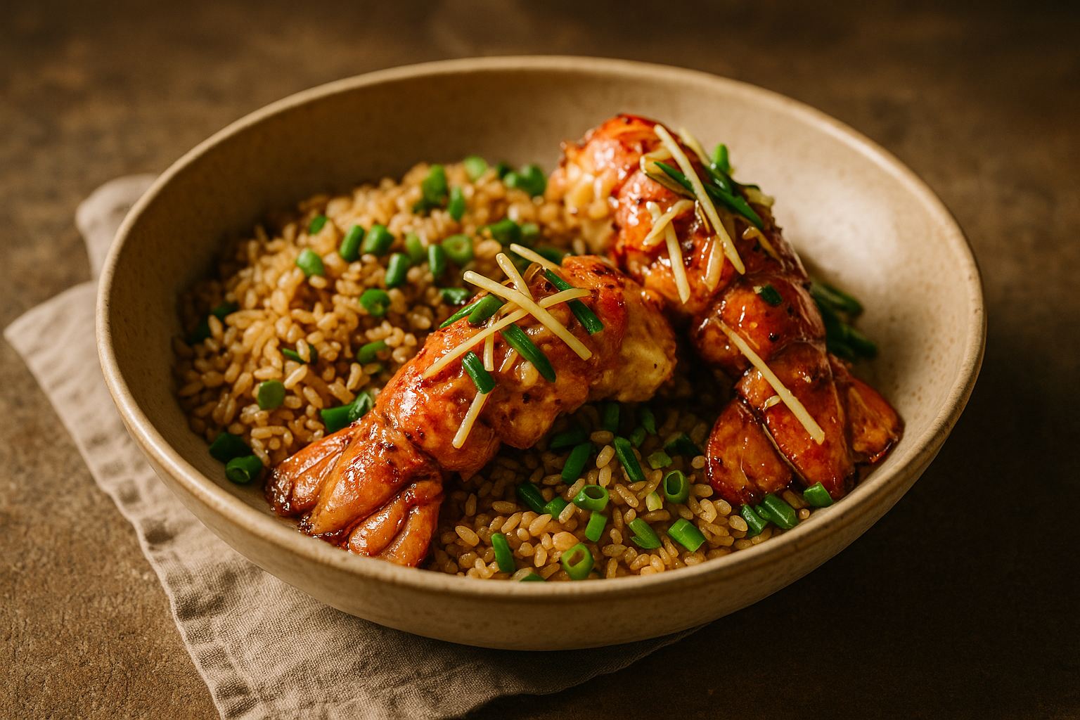 Ginger-Scallion Lobster with Fried Rice