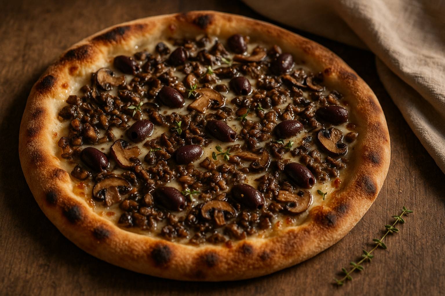 Mushroom-Kalamata Wood-Fired Pizza