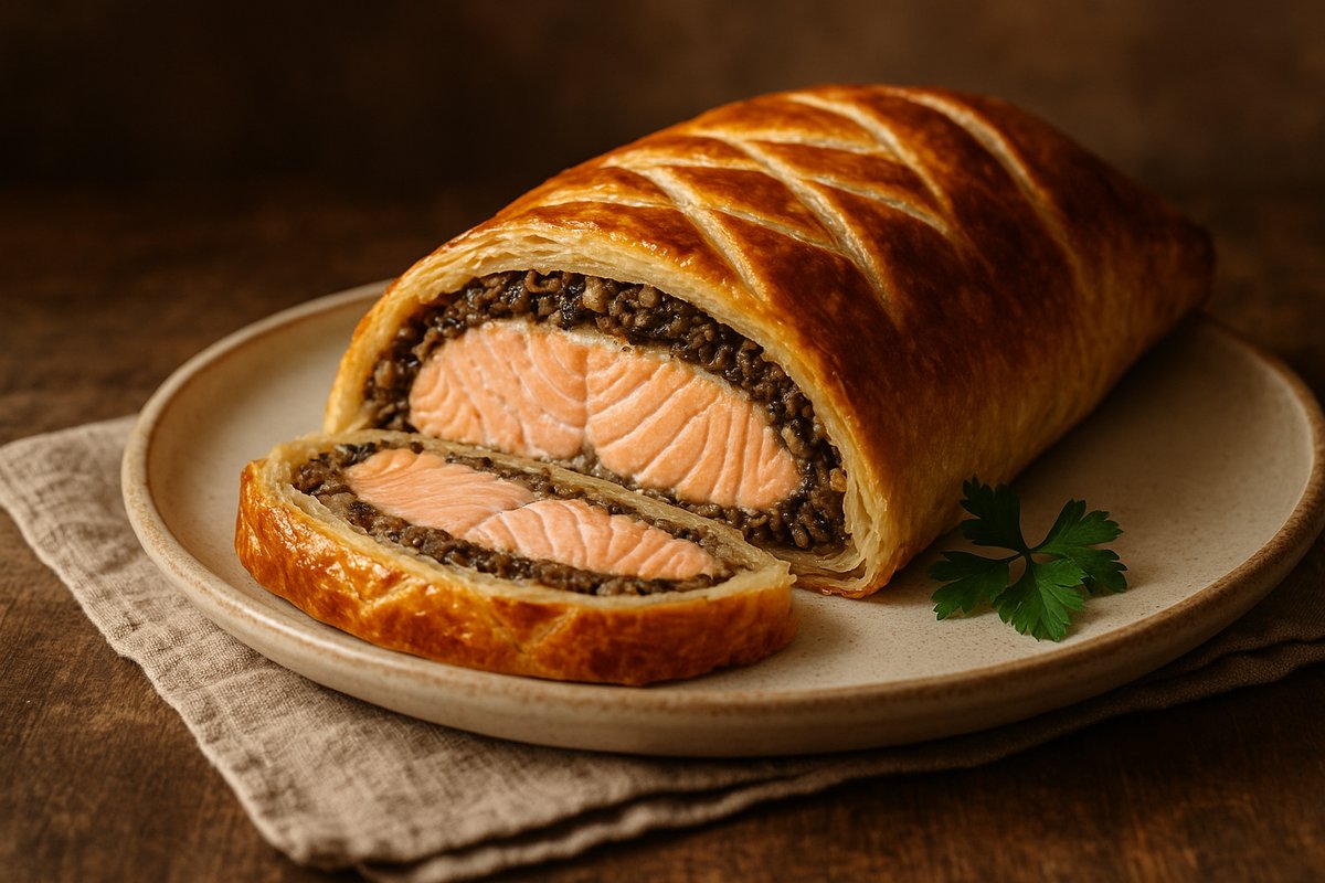 Salmon en Croute with Mushroom Duxelles